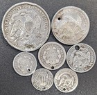 7 Silver Coins From 1800 s Seated Half Quarter Dime Bust Dime Three Cent Silver