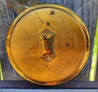 Vintage Art Deco Dresser Vanity Powder Jar Flower Ribbed Golden Top Glass 3 5 In