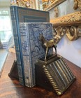 Vtg Rare Pair Of Horses On Books Bookends Metal Brass Cast Patina Mcm