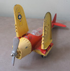 Vintage 1950   s Hubley Metal Kiddie Toy P47 Airplane 495 Folding Wings   Wheels