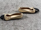 Chanel Shoes Womens Size 8 5 Beige Black Leather Cap Toe Ballet Flats Made Italy