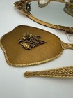 Vintage Gold Vanity Set With Hand Mirror Comb Brush Tray Jewelry Box   Small Fra