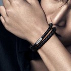 Men s Women s Silver Stainless Steel Magnetic Clasp Braided Leather Bracelet New