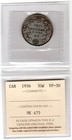 1936 Canada 50 Cents Silver Coin - Iccs Graded Vf-30