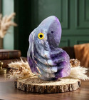 Fluorite Octopus Figurine Hand   carved Crystal Sculpture Purple Clear Stone 2 4