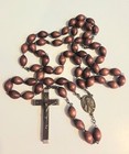Vintage 29  Wood Oval Bead Habit Rosary Italy Jesus Mary Medal Wood Crucifix