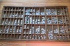 Antique Hamilton Letterpress Printer s Tray W Metal Type Letters Blocks 32 x17 