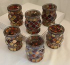 Set Of 6 Mosaic Candle Holders Hurricane Lot Tea Light Table  Wedding glass