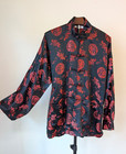 Golden Dragon Men s Xl Satin Chinese Tang Jacket Black   Red Dragon Brocade Vtg