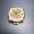 Vintage Stratton Floral Gold Tone Compact Pill Box Set Enamel England   1482