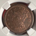 1856 Braided Hair Large Cent  Slanted 5 Ngc Uncirculated Details