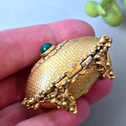 Vintage Florenza Gold Tone Green Class Cab Metal Trinket Ring Box 2 25  L