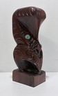 Vintage New Zealand Maori Tiki Totem Figure Hand Carved Wood Paua Shell Eyes
