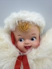 Vintage Doll Head Hand Muff Warmer White Rabbit Fur Satin 1950s