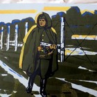 1970s Soviet Russian Ussr Solider Frontier Guard W Kalashnikov- Painting Poster 