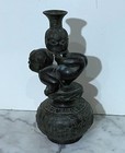 Beautiful Vintage Chinese Bronze Statue Of An Child And Vase On Feet
