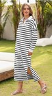 Women s Long Sleeve Striped Dress V Neck Collared Side Slit Casual Size Xl