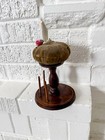 Antique Wooden Sewing Stand Pin Cushion Thread Spool Holder Victorian 5 5   