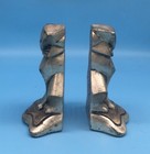 Rare Antique Armor Bronze Corp clad Bookends Art Deco Cubist Cat Kitten Statues