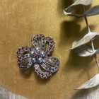Vtg Pink Rhineston Gray Faux Pearl Silver Tone Setting Brooch Pin