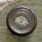 Vintage Silver Tone Metal   Glass Starburst Coasters Beaded Rim Set Of 4