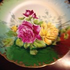 Antique German Porcelain Plate With Hand-painted Roses And Gold Trim