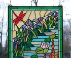 20  X 33 75  Tiffany Style Stained Glass Window Panel Dragonfly Water Lily Hf632