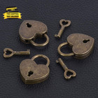 Copper Color Lock Antique Brass Padlock With Key  Vintage Heart Shape Anti-theft