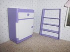 Barbie Size Purple white Cabinet dresser Open Drawers Heart Knobs   Shelving