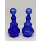 Vtg Made In Taiwan Cobalt Blue Glass Decanter Bottles Diamond Point Set Of 2