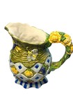 Zrike Majolica Vtg Pitcher Fruit Basket Bee Hand Painted Ceramic Vase Jug Decor