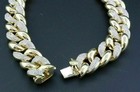 Cuban Link Men Bracelet 14k Two-tone Gold Finish Round Cut White Moissanite