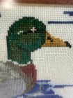 Vintage Framed Mallard Ducks Cross Stitch Needlepoint Completed Cabin Decor 