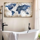 World Map Canvas Wall Art Abstract Navy World Maps For Wall Vintage Modern Wa   