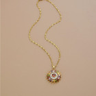 Womens Necklace Flower Cubic Zircon Pendant Gold Plated Stainless Steel Chain