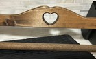 Vtg Wood Blanket Quilt Wall Hang Rack Heart Cut Out Farmhouse Decor 7   hx50 l