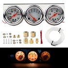 2 52mm Oil Pressure Amp Meter Water Temp Triple Gauge 3 In 1 Set Chrome Gauges