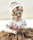 Antique German Bisque Half Doll Pin Cushion Porcelain Sewing Vanity As Is