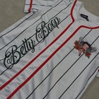 Fleischer Studios Betty Boop Jersey Womens Small White Pinstripe Baseball Shirt