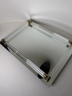 Vintage Art Deco Mirror Vanity Dresser Perfume Tray Glass Rod Brass Rails 8x11 