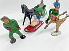 Vintage Barclay Cast Metal Winter Figures  Lot Of 9  Skier Sled Sleigh Skaters  