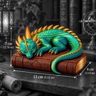 Sleeping Dragon Statue  Green   Gold Figurine On Book  Fantasy Bookshelf Decor