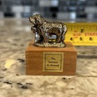 Vtg Brass Figurine Of Stalwart St  Bernard On Wooden Stand 1 5    X 1 5      Nice