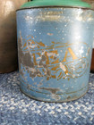 Lg Early Antique Pantry Tin Canister Original Worn Blue And Green Paint