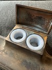 Antique Brass Double Inkwell-pen Rest-milk Glass Inserts