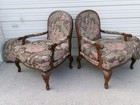 Pair Bergere Chairs Lounge Set 2 Regency Louis Xv Lattice Peacock Birds Library