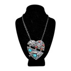 Vintage Navajo Old Pawn Sterling Silver Turquoise   Coral Broken Heart Necklace