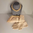 Vintage 1950s Collar Necklace Faux Pearl  Gloves  Handbag Satin Pink Beige 
