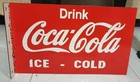 Coca Cola Ice Porcelain Enamel Heavy Metal Sign 18 X10   With Flange Double Side