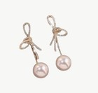 Vintage Gold Bow Rhinestone Pearl Ball Glamour Dress Wedding Stud Earrings